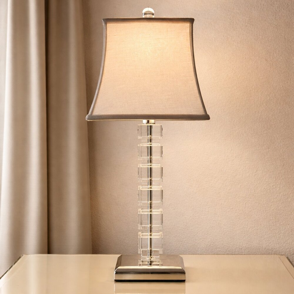 21” Stacked Crystal Table Lamp | Glam Bedside Lamp |Chrome Base | Elegant